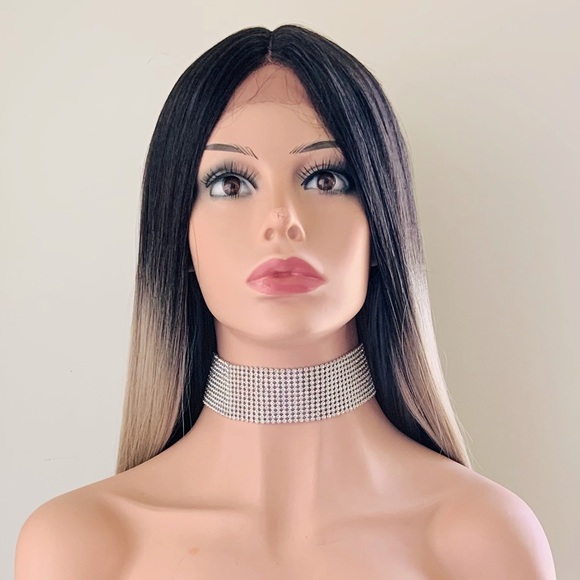 Long 36” Ombre Mocha Platinum Color Premium Fiber Lace Front Wig - Picture 10 of 13